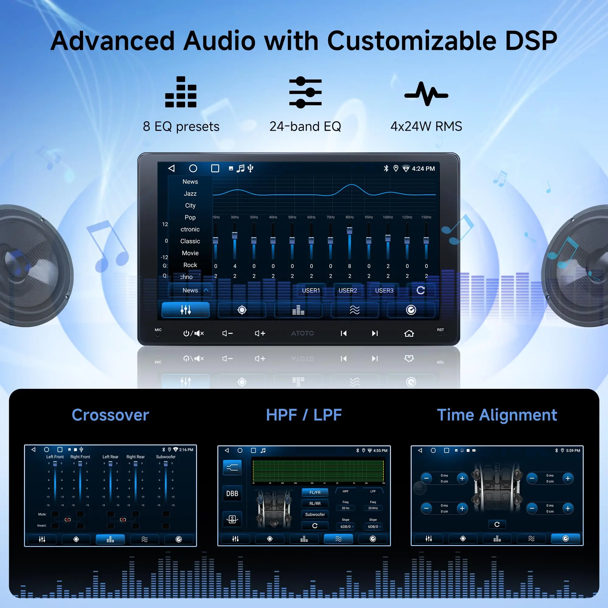 ATOTO A5LG209T 9" Double Din Android Car Stereo with OBD2 Scanner, Wireless CarPlay & Android Auto, AI Voice, 24-Band EQ DSP, WiFi/BT/USB, 2G+32G - Image 7