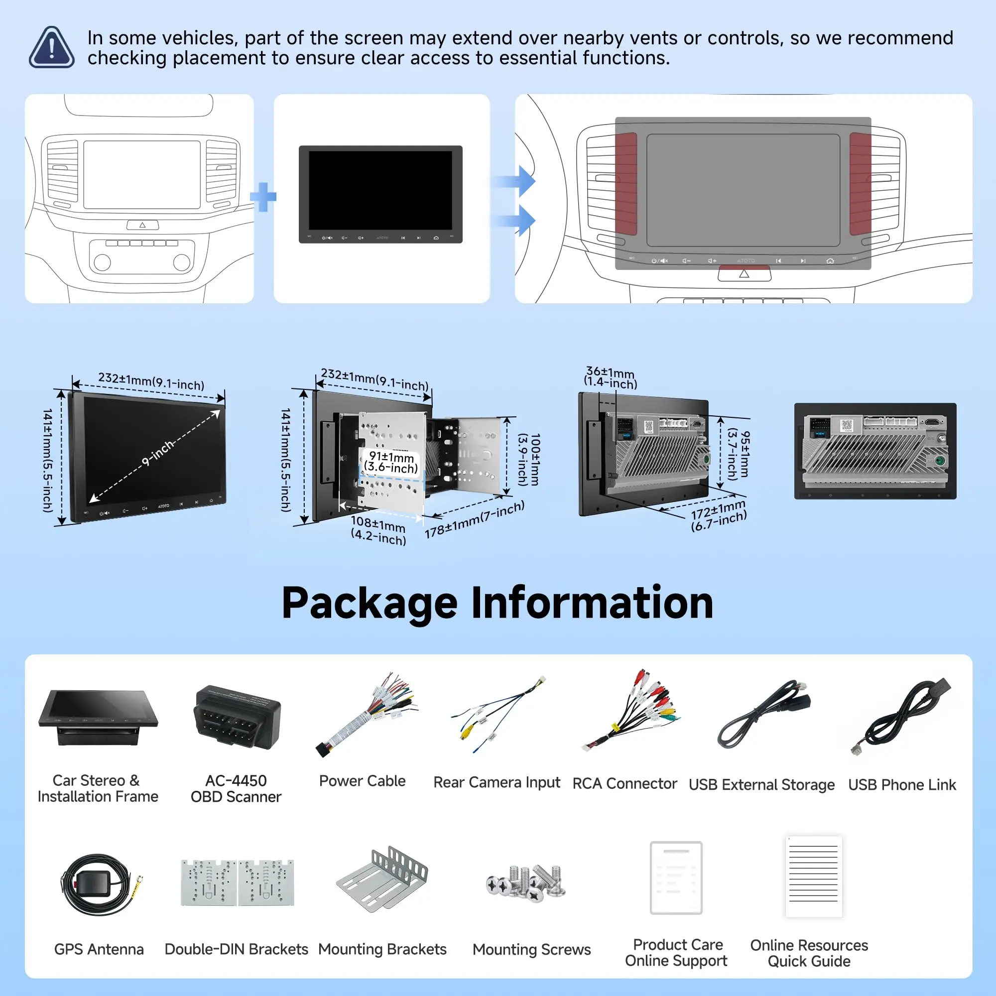 ATOTO A5LG209T 9" Double Din Android Car Stereo with OBD2 Scanner, Wireless CarPlay & Android Auto, AI Voice, 24-Band EQ DSP, WiFi/BT/USB, 2G+32G - Image 8