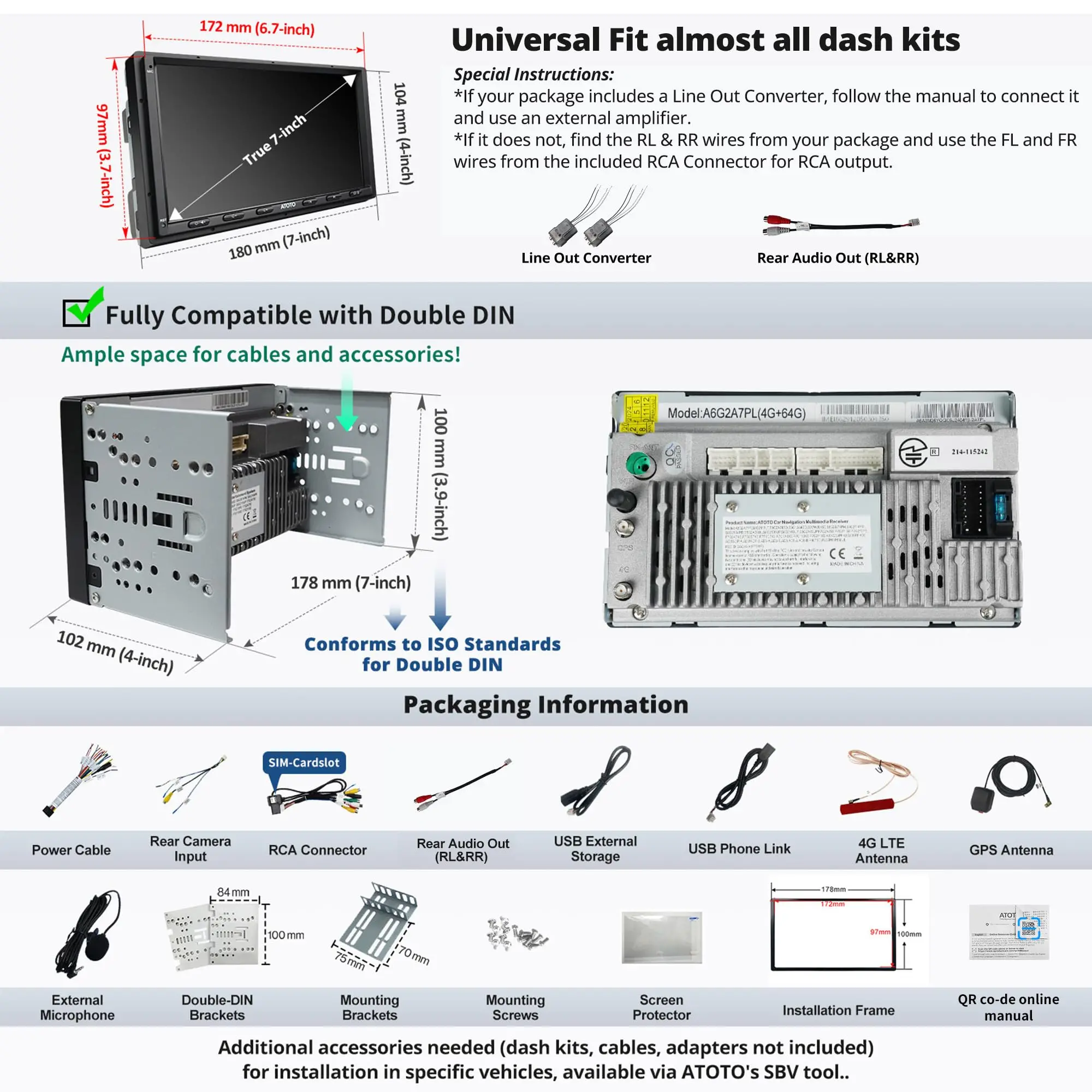 ATOTO A6G2A7PL 7" Double Din Car Stereo, Android, 4G+64G, Wireless/Wired CarPlay & Android Auto, 4G LTE Nano Card, Touchscreen, MirrorLink, Bluetooth, GPS Navigation, Audio Receiver (Upgraded) - Image 6