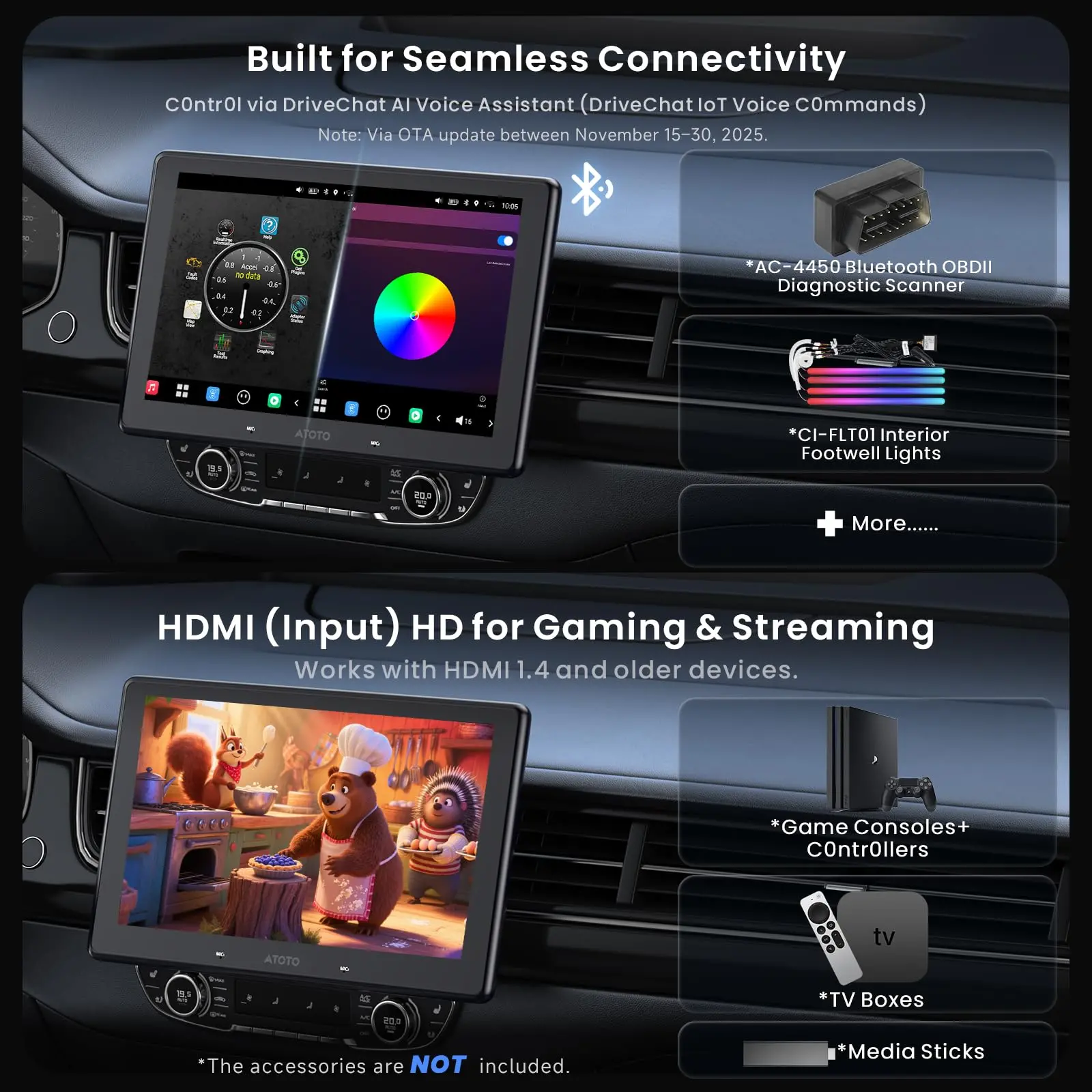 ATOTO X10G110E 10.1" Single & Double Din Radio 8-Core Android 13 with 1080P Dash Cam Front & Rear, OBD2 Scanner 5-in-1, Wireless CarPlay & Android Auto, 8+128G Floating QLED Touchscreen, ChatGPT AI - Image 7