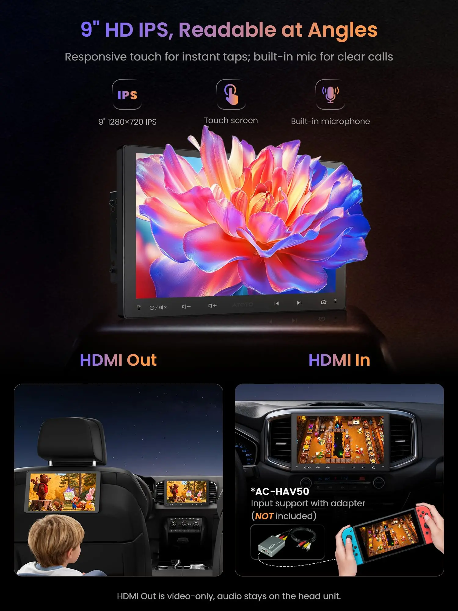 ATOTO A5LG209T 9" Android Double Din Car Stereo, Wireless Android Auto CarPlay Head Unit with WiFi BT USB, in-Dash GPS Navigation System, 1280 * 720P Touchscreen, AM/FM, 2+32G - Image 8