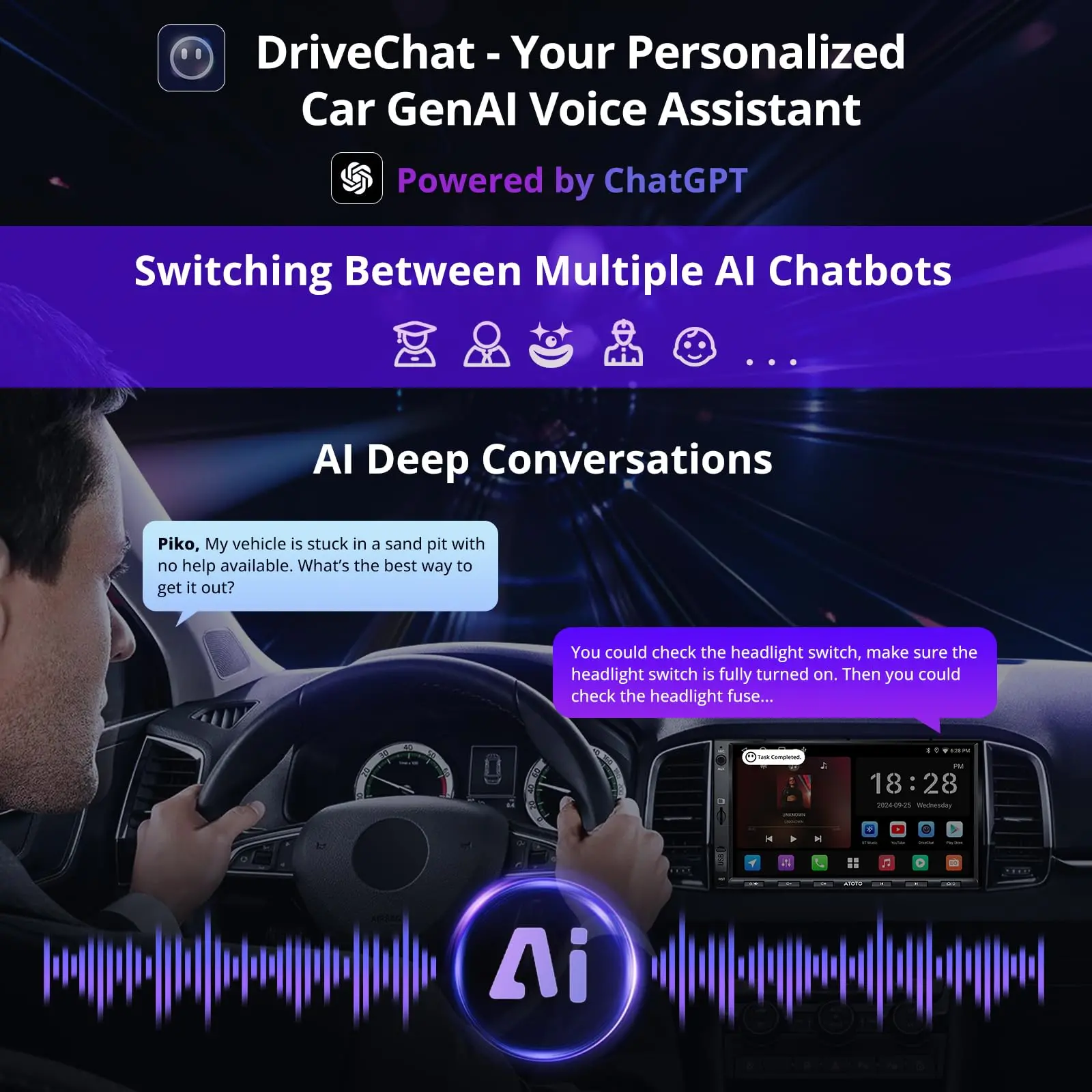 ATOTO A5LG2A7T 7" Double Din Car Stereo, Android, Wireless CarPlay & Android Auto, Bluetooth, GPS Tracking, 2G+32G, Wi-Fi/BT/USB Tethering, 24-Band EQ, FM/AM, TF Card - Image 3