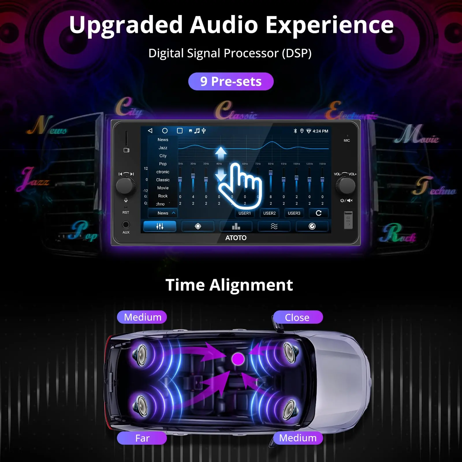 ATOTO A5LTYB7T 7" Double Din Car Stereo, Wireless CarPlay & Android Auto, Compatible with Toyota, Touchscreen, Wi-Fi/BT Tethering, 24 Band EQ DSP, FM/AUX/TF, 2G+32G - Image 4