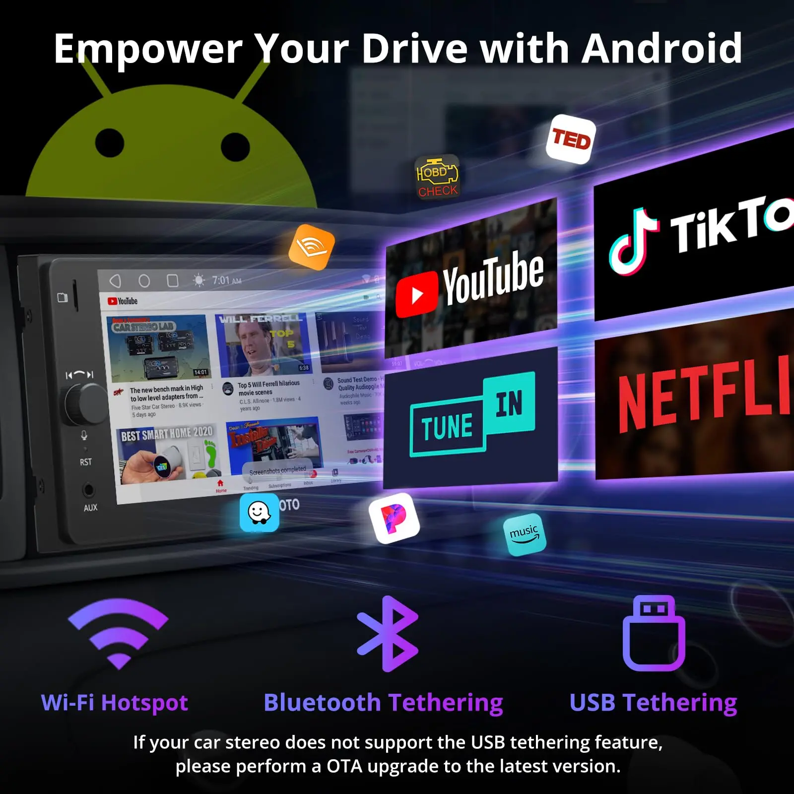 ATOTO A5LTYB7T 7" Double Din Car Stereo, Wireless CarPlay & Android Auto, Compatible with Toyota, Touchscreen, Wi-Fi/BT Tethering, 24 Band EQ DSP, FM/AUX/TF, 2G+32G - Image 6