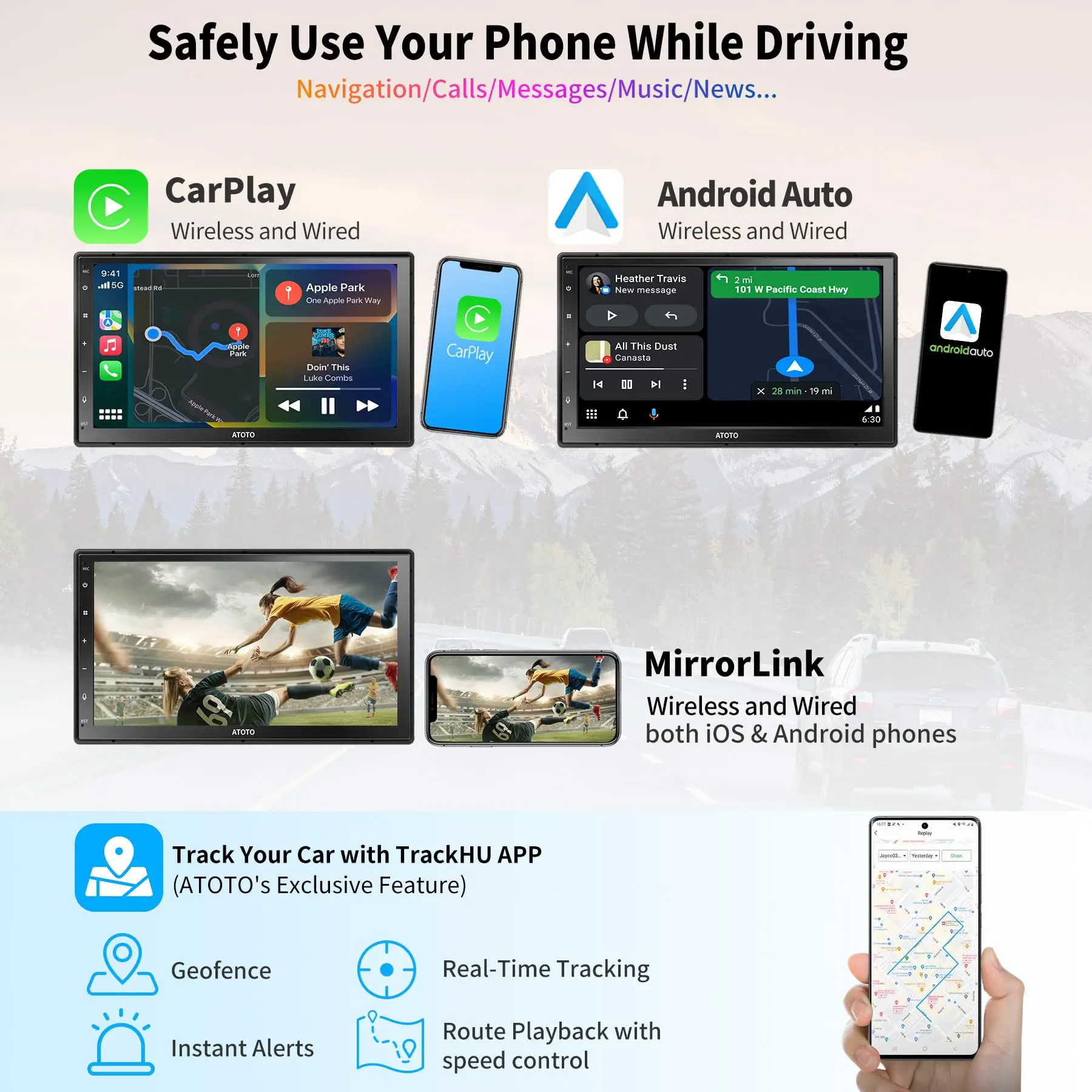 ATOTO A6G2C7PP 7" Double Din Android Car Stereo, Touchscreen, Wireless CarPlay & Wireless Android Auto, Dual Bluetooth, MirrorLink, GPS Tracking, WiFi/BT/USB Tethering, 4G+64G - Image 5