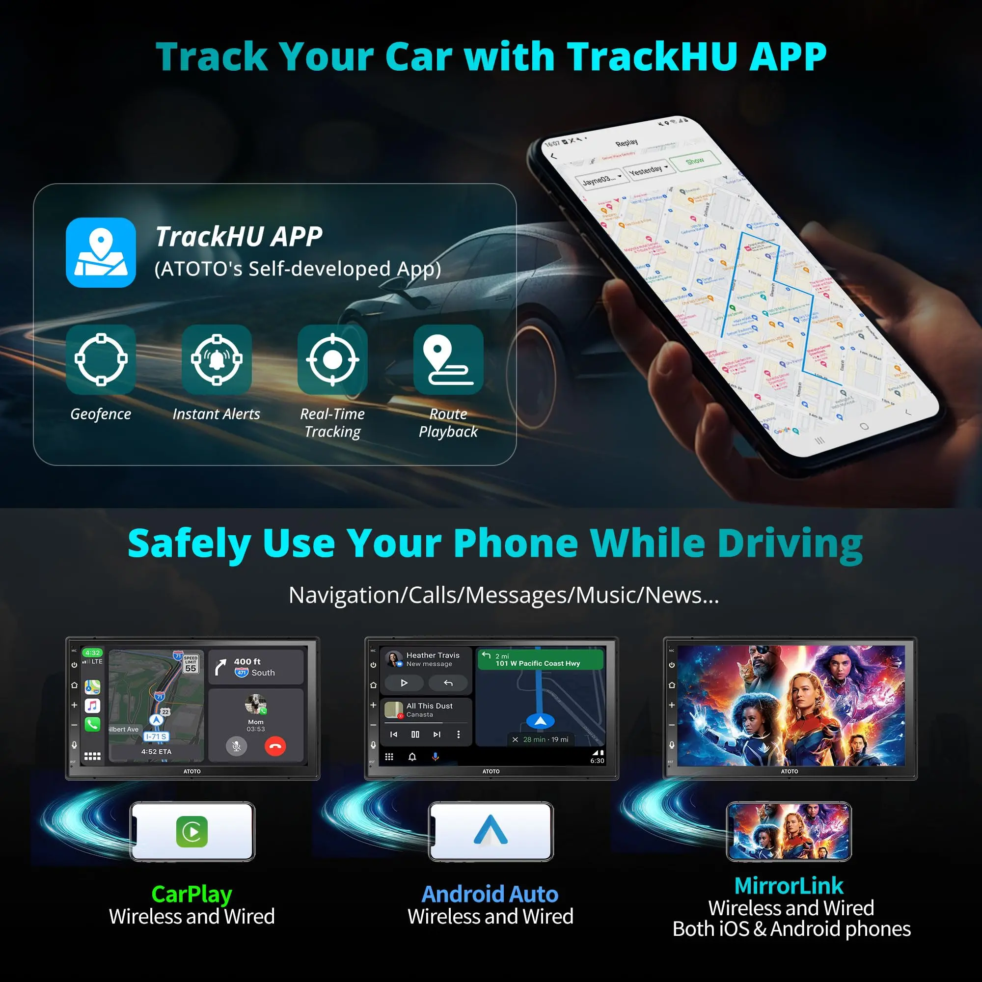 ATOTO A6G2B7PL 7" Double Din Car Stereo, QLED Display, 8-Core Android, 4G LTE WiFi, Wireless CarPlay & Android Auto, Dual Bluetooth, MirrorLink, DSP, HDMI Output, FM Radio, In-Dash Navigation, 4G+64G - Image 4