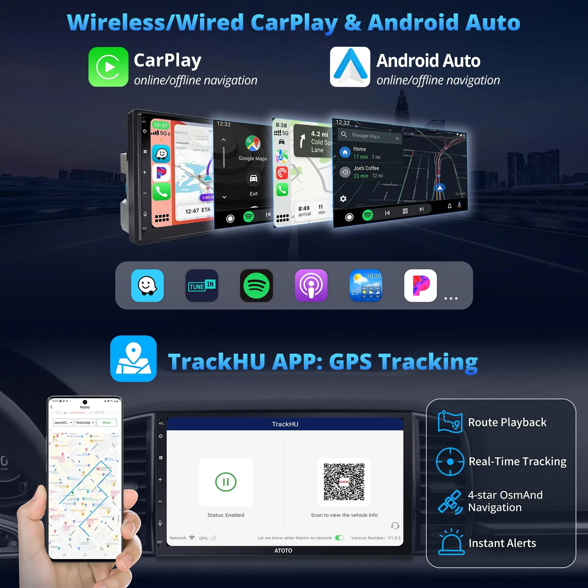 [Fully Laminated Screen] ATOTO A6G2C7PF 7" Android Double Din Car Stereo, 8-Core, Wireless Carplay & Android Auto, GPS, LRV, WiFi/BT - Image 6