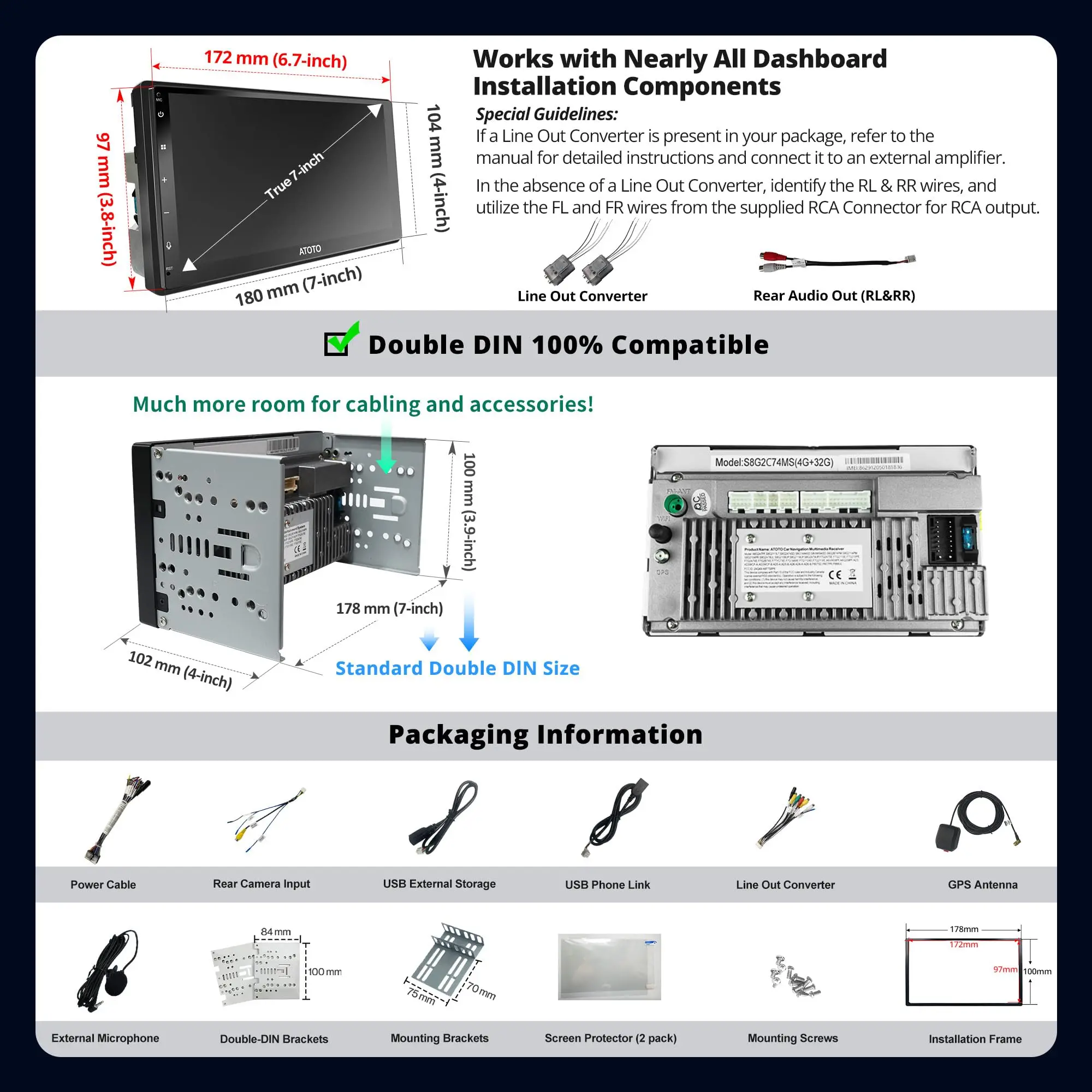 [Fully Laminated Screen] ATOTO A6G2C7PF 7" Android Double Din Car Stereo, 8-Core, Wireless Carplay & Android Auto, GPS, LRV, WiFi/BT - Image 7
