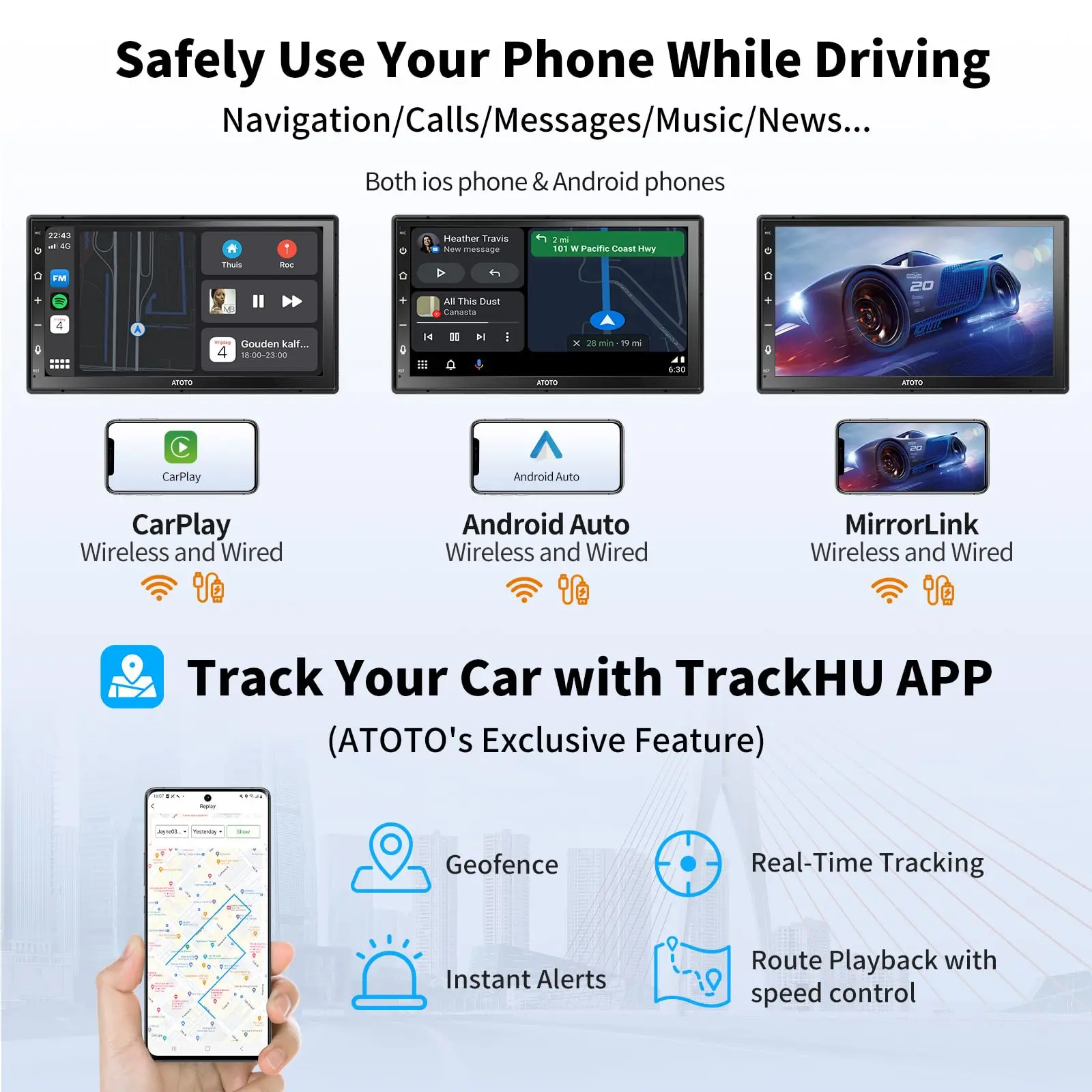 ATOTO A6G2B7PF 7" Double Din Android Car Stereo, Wireless CarPlay & Android Auto, MirrorLink, Dual Bluetooth, DSP, FM Radio, 4G LTE WiFi/BT/USB Tethering, In-Dash Navigation, 8-Core 2G+32G - Image 5