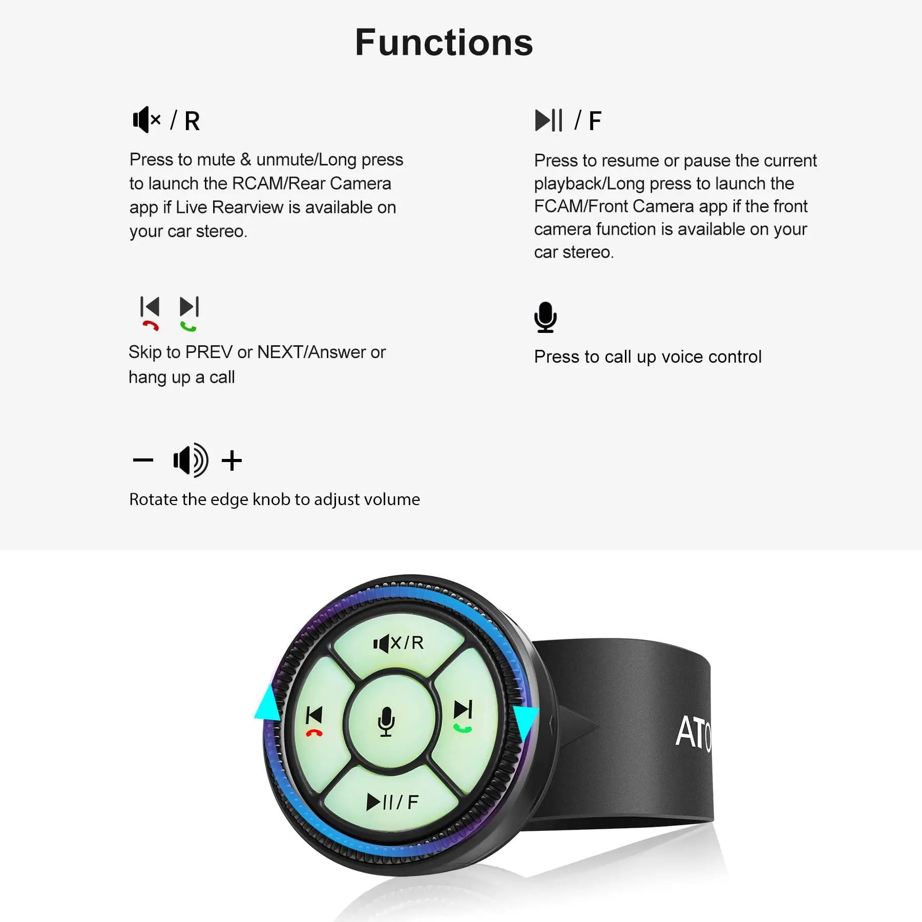 ATOTO AC-44F5 Wireless Remote Control, Watchband Style, Luminous Buttons, Plug & Play, Only for ATOTO Car Stereos (SA102, A6Y, A6 KL, F7, S8), Not Compatible with A6 PF, S8 Lite, S8 MS - Image 4
