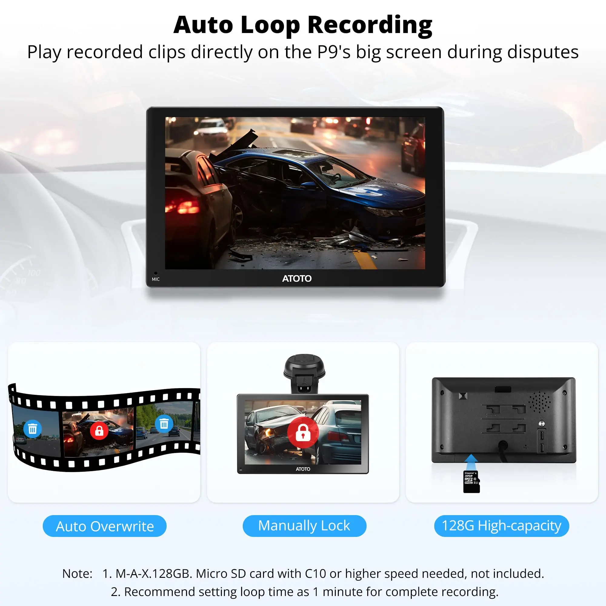 ATOTO AC-FCR02W 1080P Front Dash Cam with 150° Wide Angle, Light Suppression, and 128GB Storage Support – Only for ATOTO P9 Series - Image 4