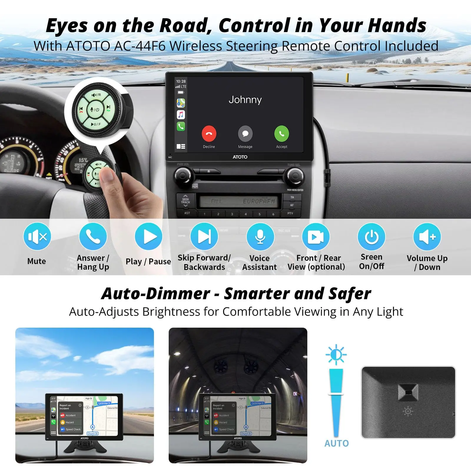ATOTO P507SD 7″ Portable CarPlay Screen with Dual Cameras – QLED Glare-Suppressing Touchscreen, GPS Navigation, Wireless CarPlay & Android Auto, Remote Control, Bluetooth & AUX/FM - Image 4