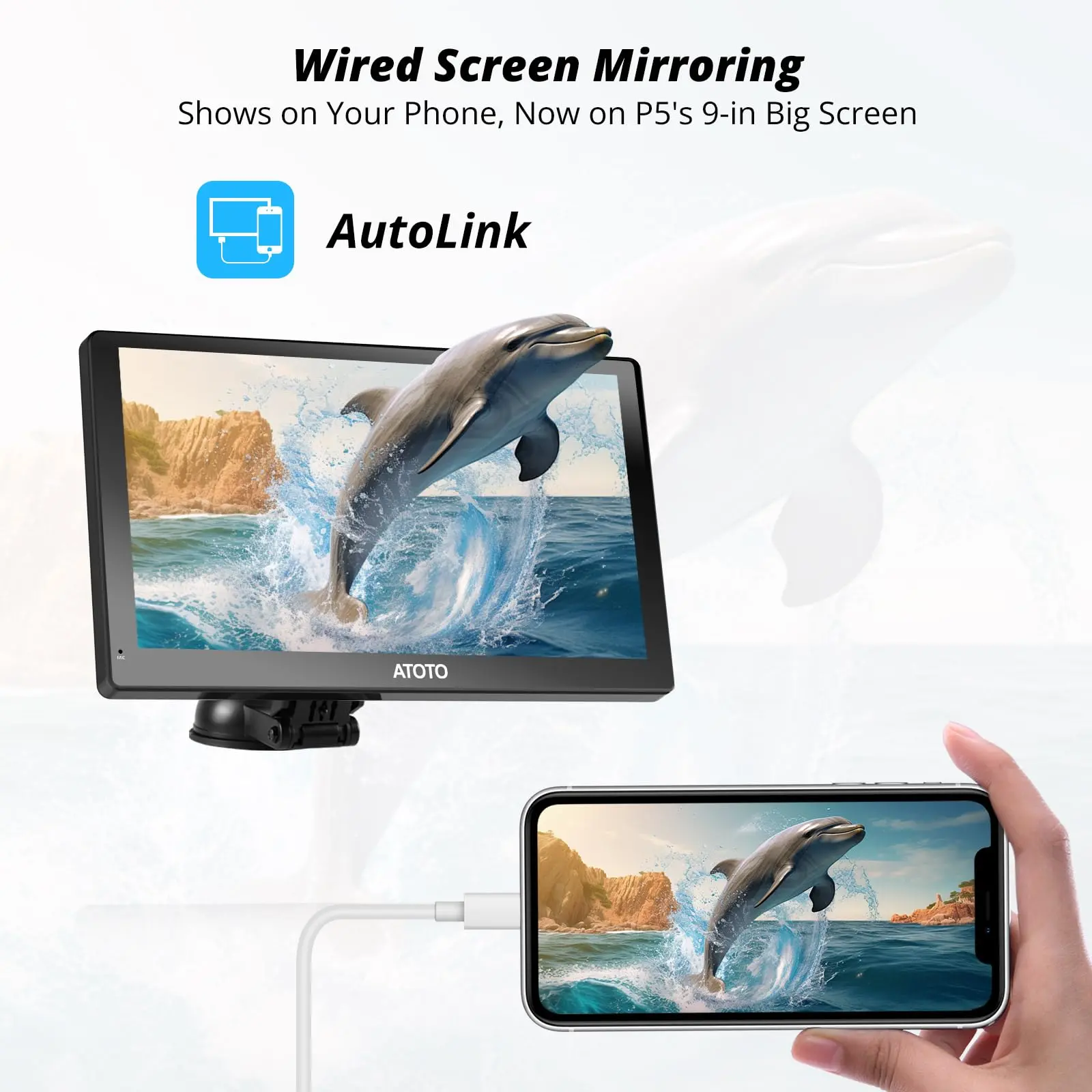 ATOTO P509SD 9" Portable CarPlay Screen with Remote Control – QLED Glare-Suppressing Touchscreen, Bluetooth & AUX/FM Output, MirrorLink, GPS Navigation - Image 3