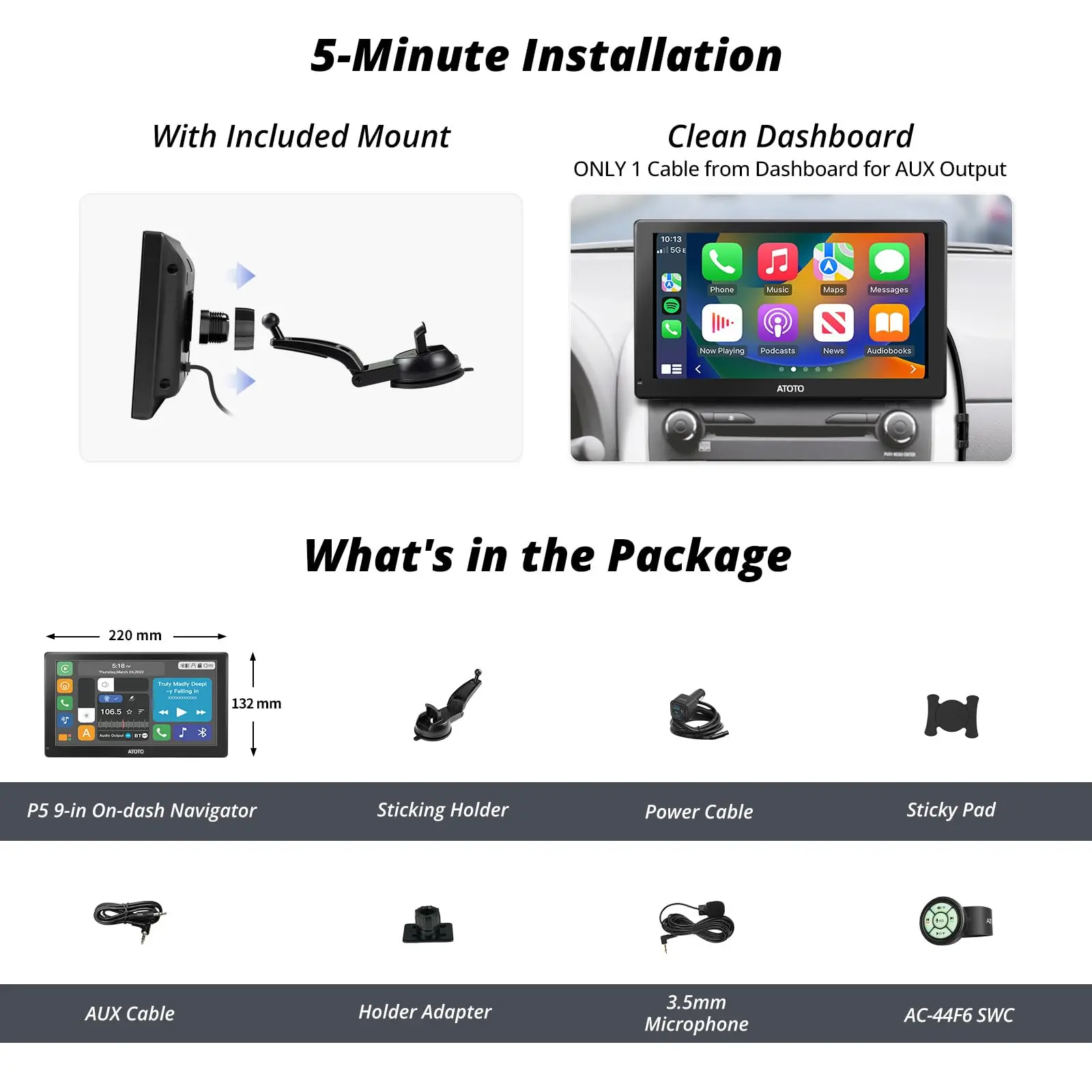 ATOTO P509SD 9" Portable CarPlay Screen with Remote Control – QLED Glare-Suppressing Touchscreen, Bluetooth & AUX/FM Output, MirrorLink, GPS Navigation - Image 7