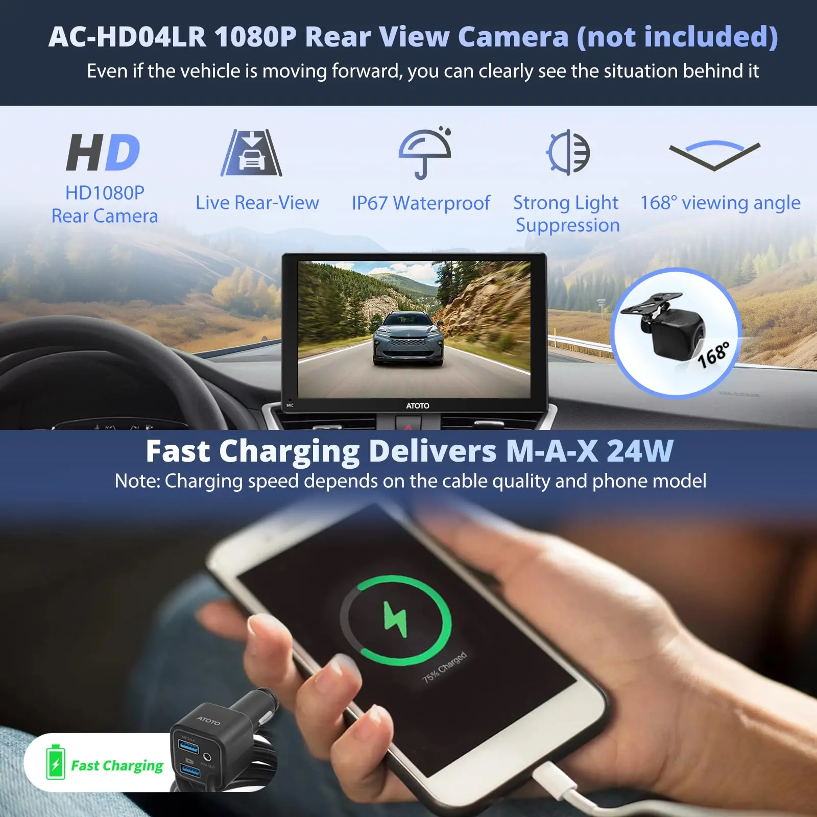 ATOTO P507SD 7" Portable CarPlay Screen, QLED HD Touchscreen Auto-Dimmer Glare-Suppress, Car Radio Bluetooth Navigator, MirrorLink, AUX/FM - Image 6