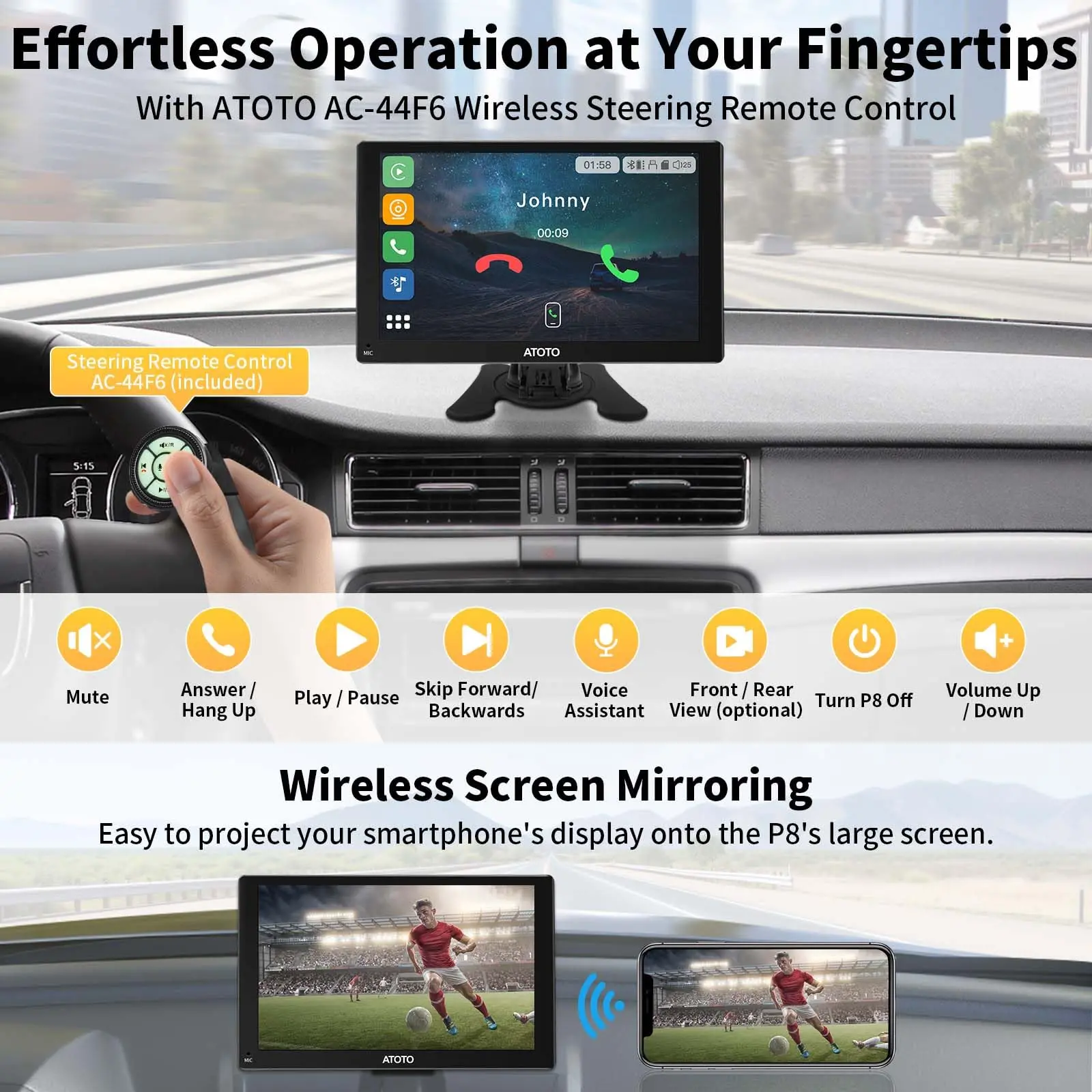 ATOTO P807PR 7" Portable Car Stereo with Dual Cameras, Wireless CarPlay & Android Auto, Bluetooth, Wi-Fi, GPS Tracking, MirrorLink, Multimedia Audio Player - Image 5