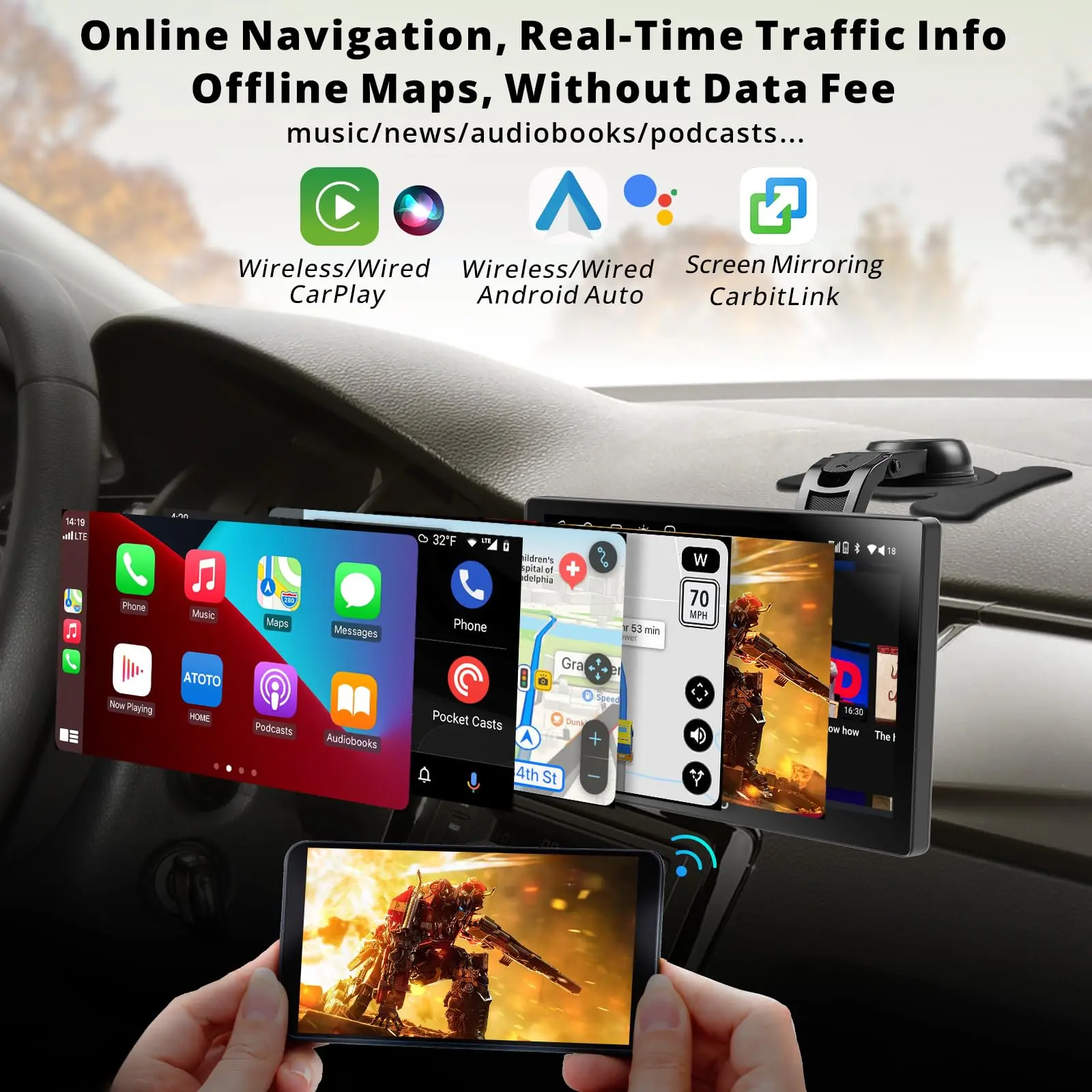 ATOTO 7" Portable Car Stereo with 4 Audio Outputs, QLED Display, Wireless CarPlay & Android Auto, 4G LTE, 4+32G, Dual Bluetooth, GPS Tracking, HDMI Input - Image 4