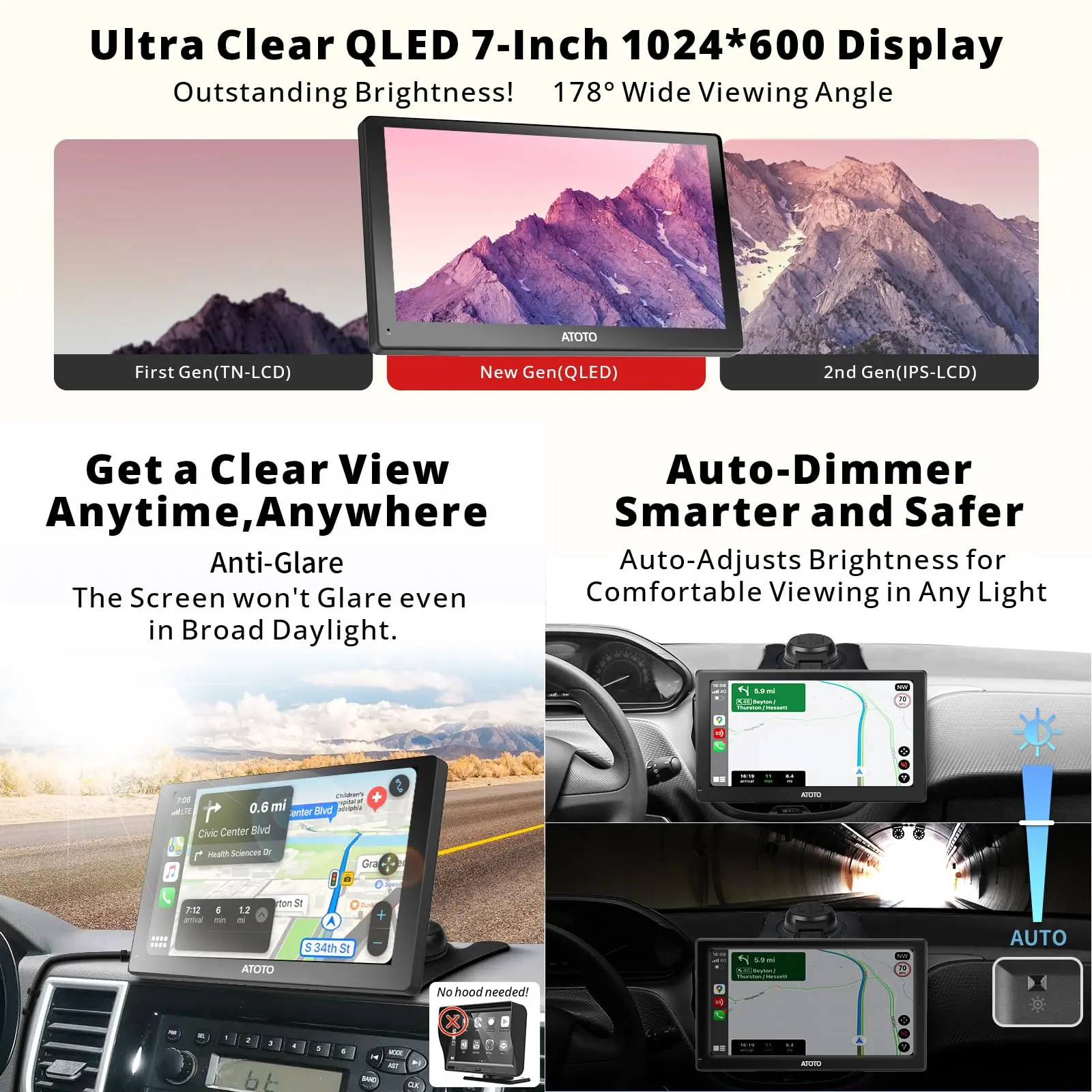 ATOTO 7" Portable Car Stereo with 1080P Front Camera, QLED Display, Wireless CarPlay & Android Auto, 4G LTE, 4+32G, Dual Bluetooth, GPS Tracking, HDMI Input - Image 7