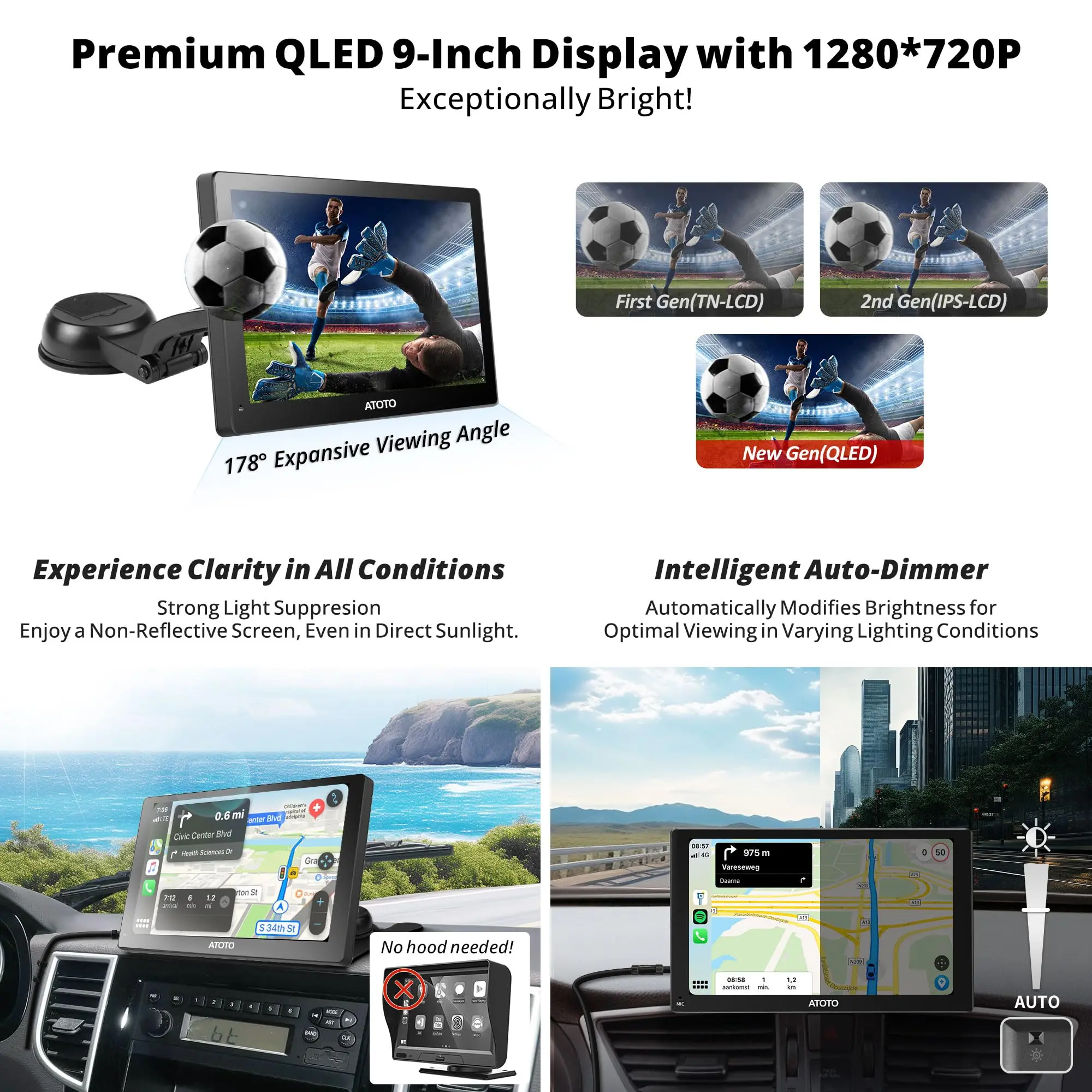 ATOTO 9" Portable Car Stereo with QLED Touchscreen, Wireless/Wired CarPlay & Android Auto, 2GB+32GB, ChatGPT AI, Fast Boot, 1280x720p Display - Image 5