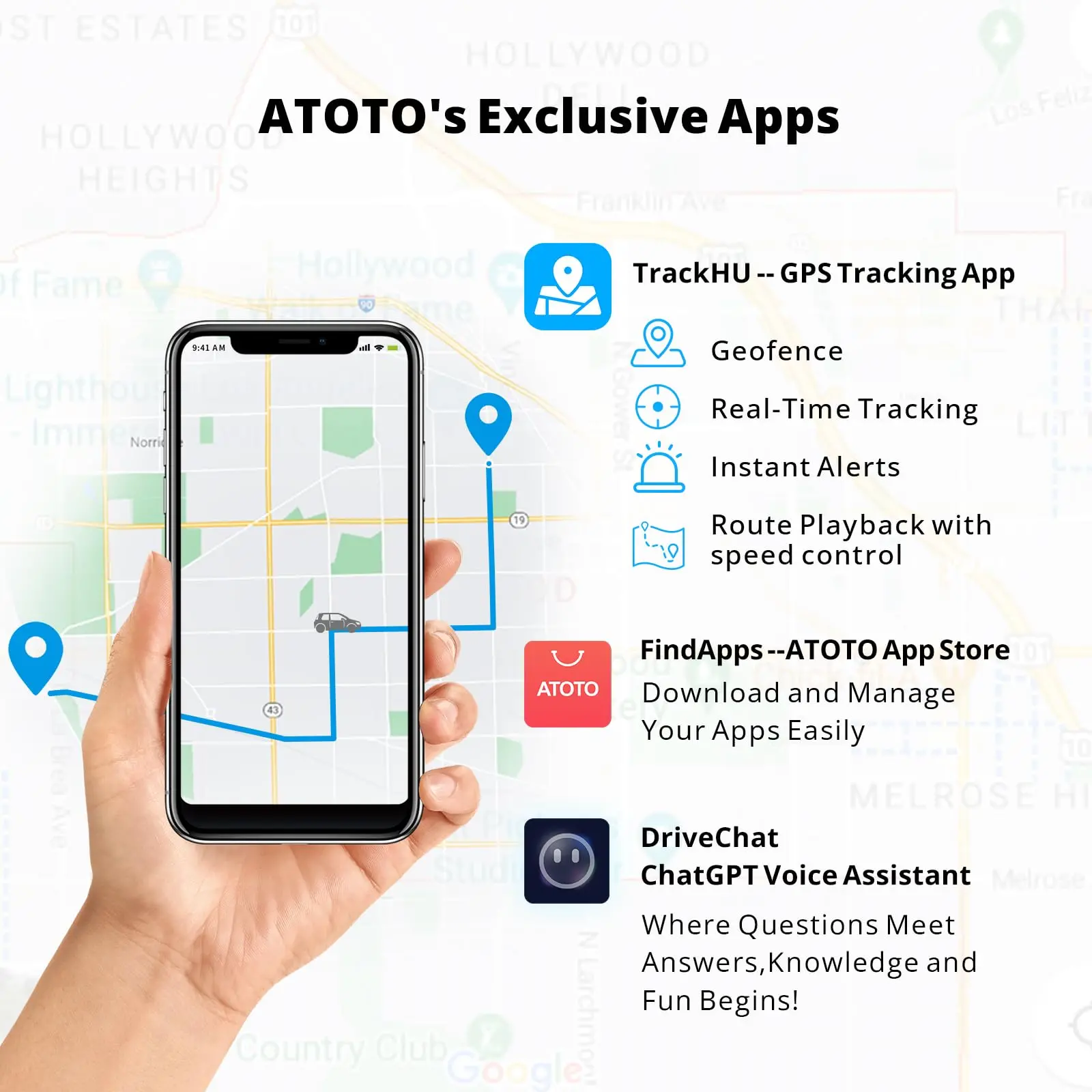 ATOTO 9" Portable Car Stereo, QLED Display, Wireless CarPlay & Android Auto, Wi-Fi Hotspot, USB, Dual Bluetooth, GPS Tracking, HDMI Input, 4 Audio Outputs, SWC, Auto-Dimming, 2+32GB - Image 5