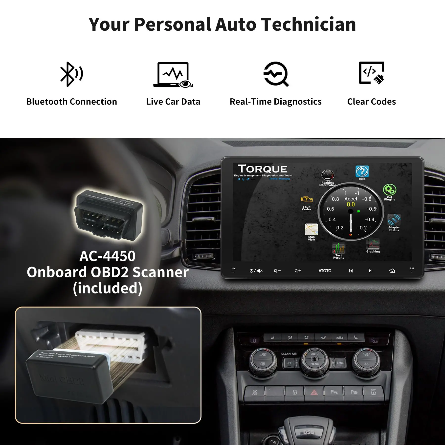 ATOTO S8G2094MS 9" 8-Core Android Double Din Radio with OBD2 Scanner, 4G LTE, Wireless CarPlay & Android Auto, WiFi/BT/USB Tethering, ChatGPT AI, 4G+32G, Dual Bluetooth - Image 6