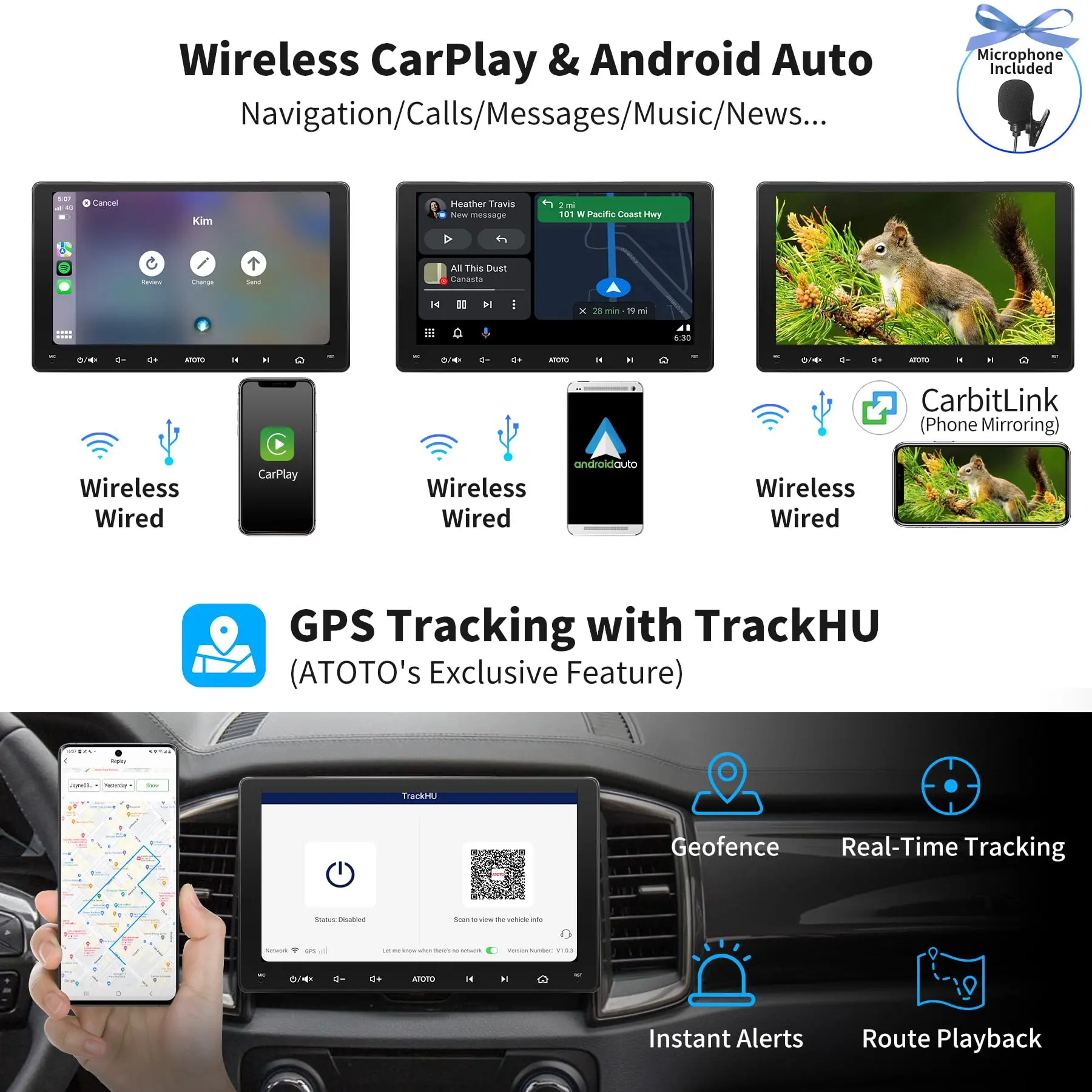 ATOTO S8G2094MS Double DIN Car Stereo 9" Android with HD Live Rearview Camera, Wireless CarPlay & Android Auto, Dual Bluetooth, Wi-Fi/BT/USB Tethering, DSP, SCVC, GPS Tracking, DriveChat AI, 8-Core, 4G LTE, 4G+32G - Image 5