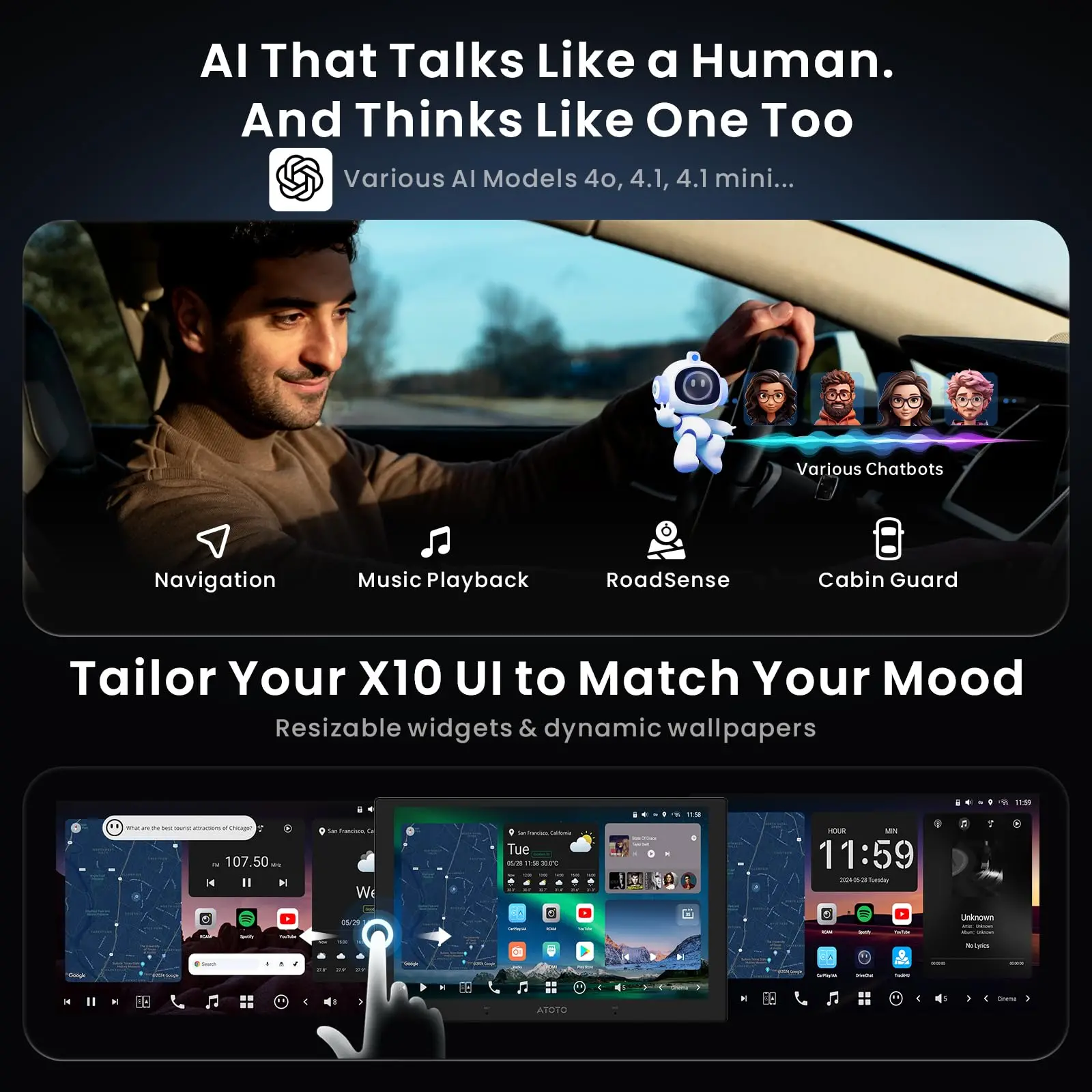 ATOTO X10G211E 10" Double Din Car Stereo, Android In-Dash Navigation, Wireless CarPlay & Android Auto, 4G LTE, ChatGPT AI Assistant, Dual Phone Connection, Dual Bluetooth - Image 6
