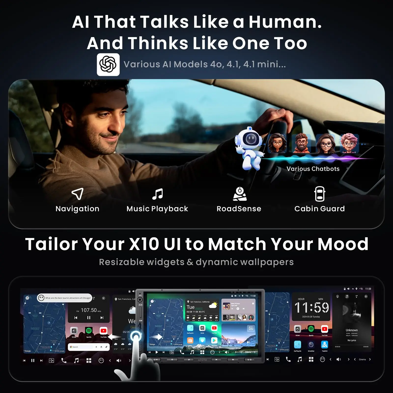 ATOTO X10G2A7E-R2 7" Double DIN Android Car Stereo with Wireless CarPlay & Backup Camera, 8G+128G, AI Android In-Dash Navigation, 4G LTE, Wireless CarPlay & Android Auto, Dual Phone Connection & Bluetooth, 36-Band EQ, HDMI Input - Image 6
