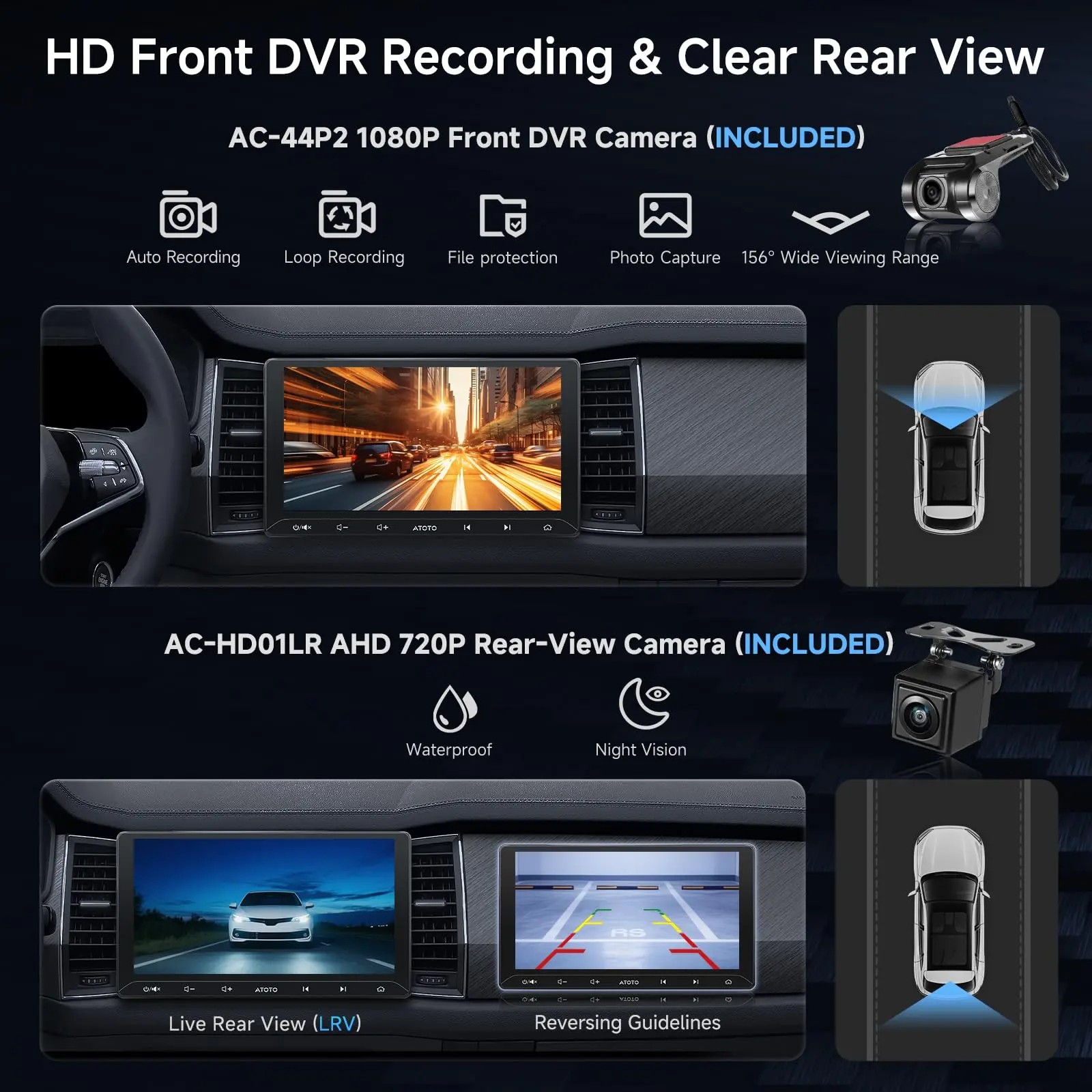 ATOTO A5LG211T 10.1" Android Double Din Radio with Wireless CarPlay/Android Auto, LRV Backup Camera & DVR Dashcam, WiFi/Bluetooth/USB Tethering, 2+32GB, 24-Band EQ & DSP, SWC/FM, MirrorLink, AI Chat - Image 4