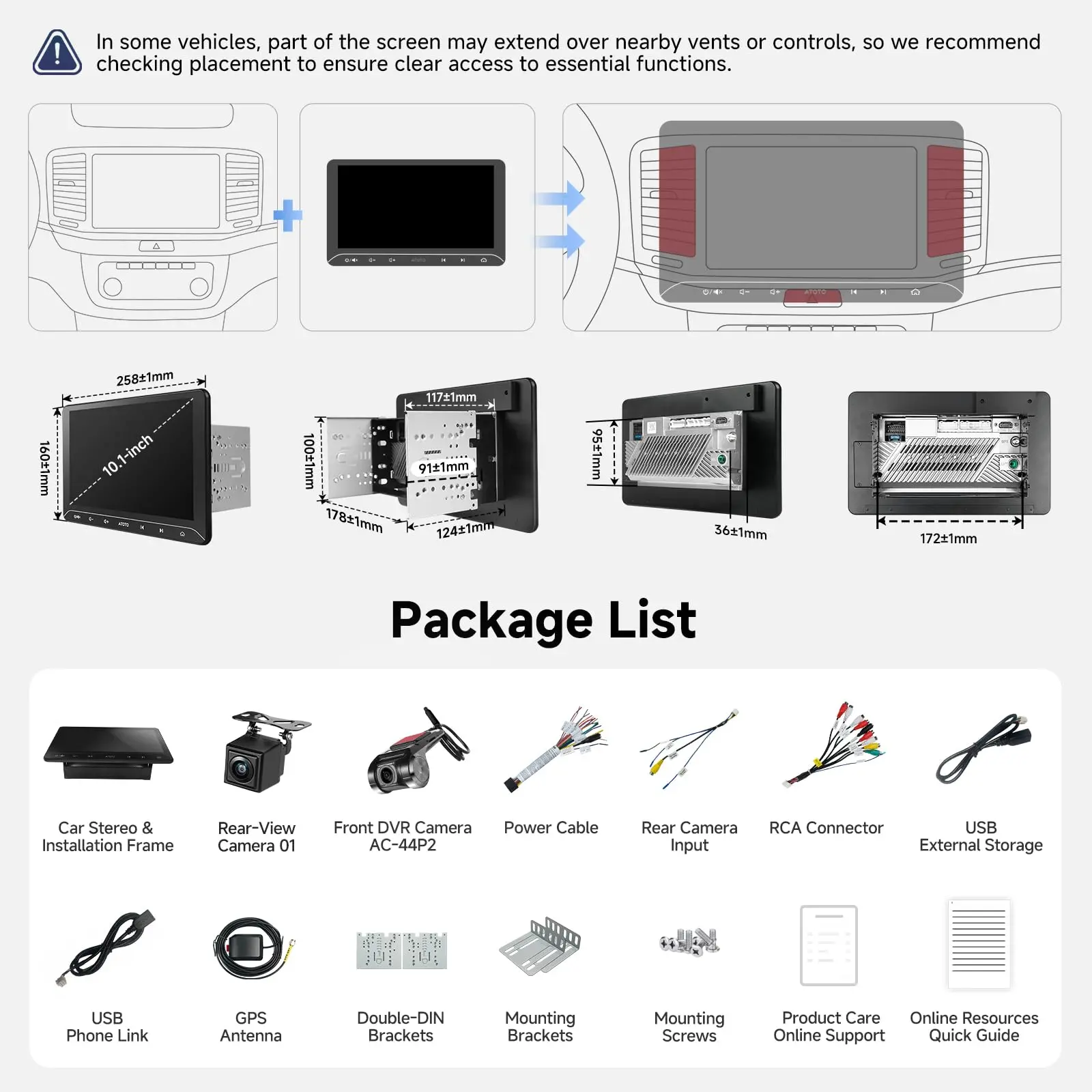 ATOTO A5LG211T 10.1" Android Double Din Radio with Wireless CarPlay/Android Auto, LRV Backup Camera & DVR Dashcam, WiFi/Bluetooth/USB Tethering, 2+32GB, 24-Band EQ & DSP, SWC/FM, MirrorLink, AI Chat - Image 8