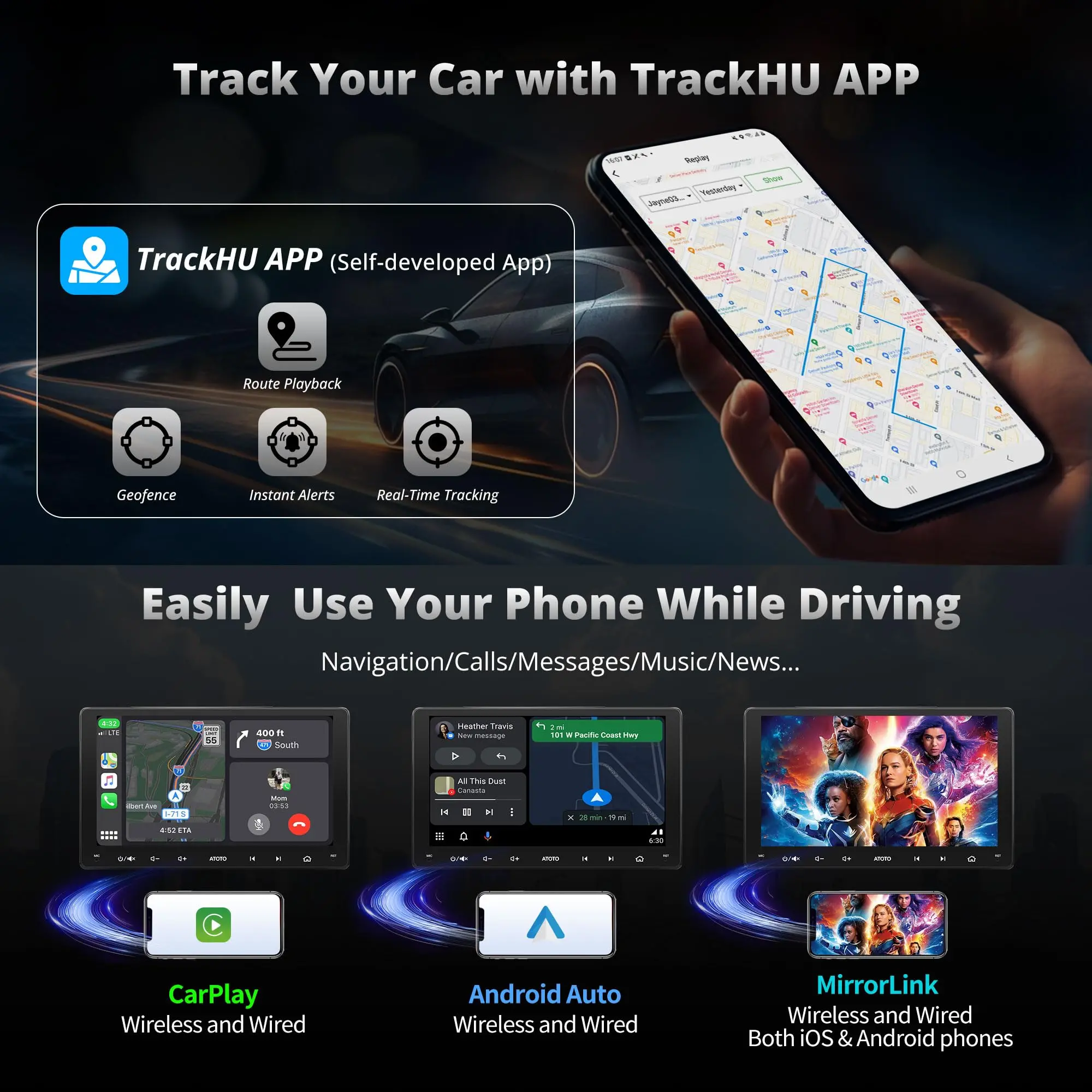 ATOTO A6G209PL 9" Double Din Car Stereo, QLED Display, 8-Core Android, 4G+64G, 4G LTE WiFi/BT/USB Tethering, Wireless CarPlay & Android Auto, MirrorLink, Dual Bluetooth, DSP, FM Radio, In-Dash Navigation - Image 4