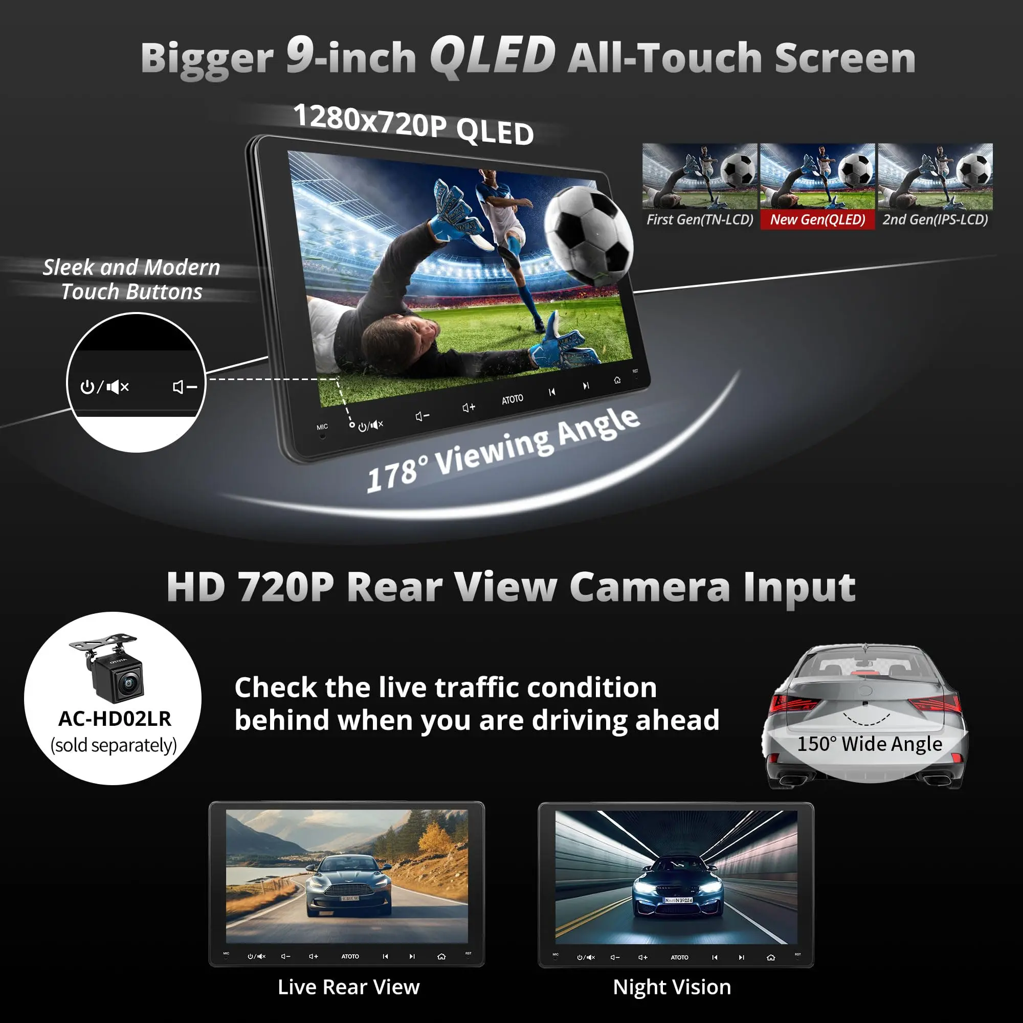 ATOTO A6G209PL 9" Double Din Car Stereo, QLED Display, 8-Core Android, 4G+64G, 4G LTE WiFi/BT/USB Tethering, Wireless CarPlay & Android Auto, MirrorLink, Dual Bluetooth, DSP, FM Radio, In-Dash Navigation - Image 6