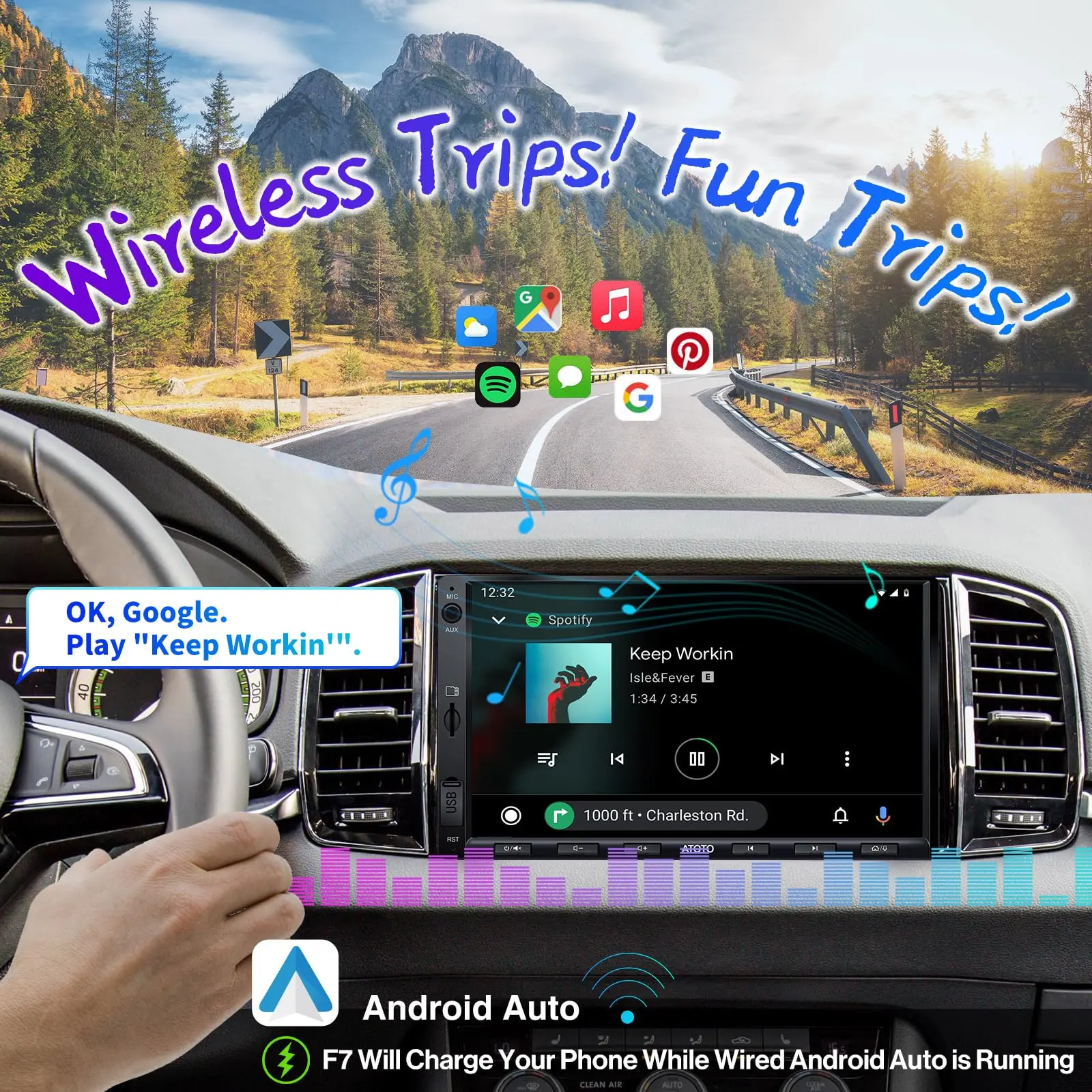 ATOTO F7G2A7WE 7" Double DIN Car Stereo,Wireless CarPlay & Android Auto, Touchscreen Car Radio with Bluetooth, Mirror Link, HD LRV, FM/AM, GPS Navi, Voice Control,Quick Charge - Image 3