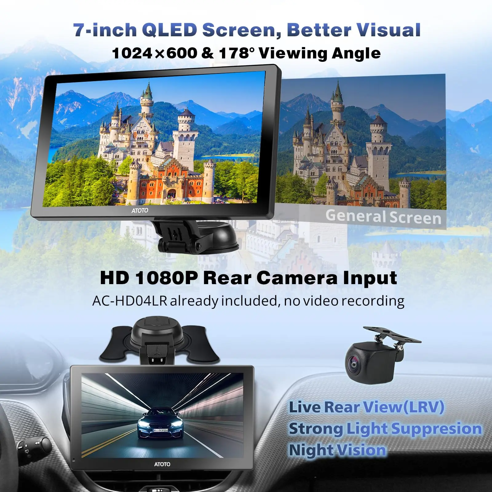 ATOTO 9" Portable Car Stereo with Front Dashcam, Wireless CarPlay & Android Auto, QLED Touchscreen, GPS Navigation, 4G LTE, Wi-Fi, ChatGPT, 4+32G - Image 5