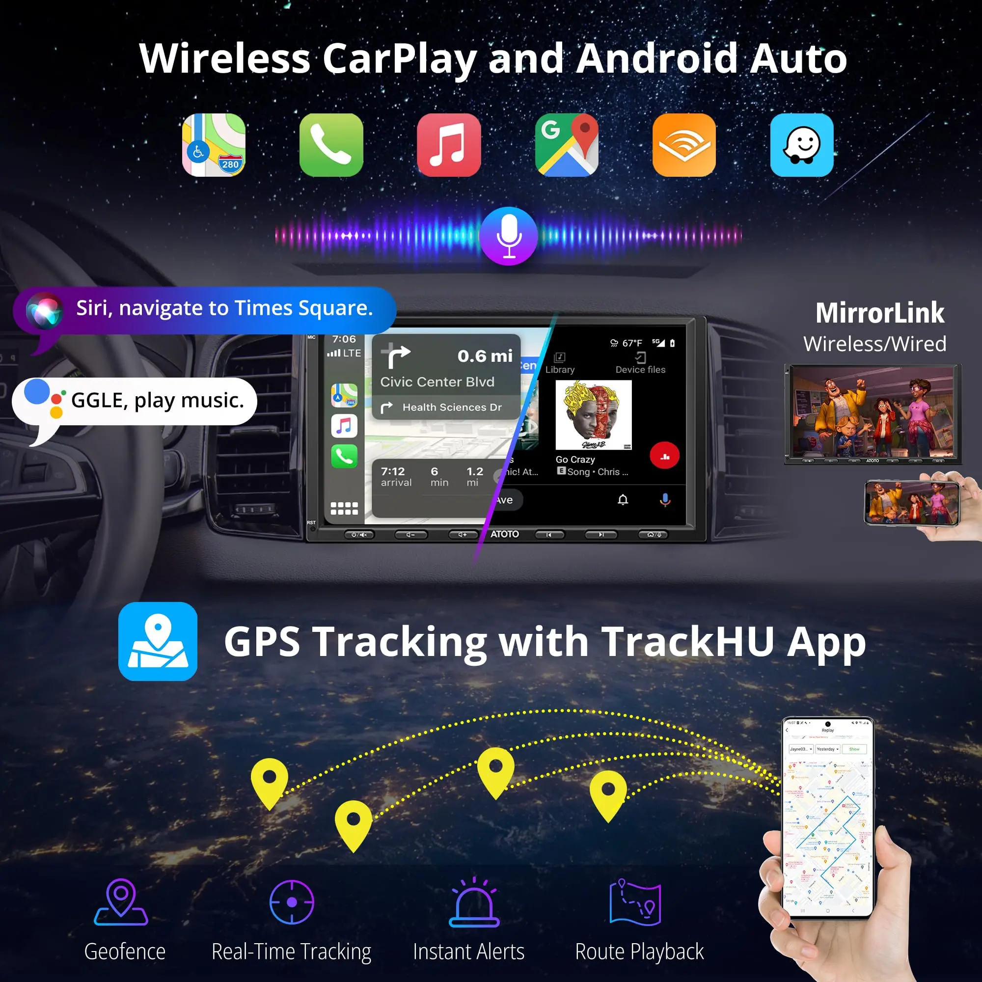 ATOTO S8G2A74MS 7" Double Din Car Stereo, QLED Touchscreen, Wireless CarPlay Android Auto, AI Chat ,SCVC, DSP/HDMI Out - Image 4